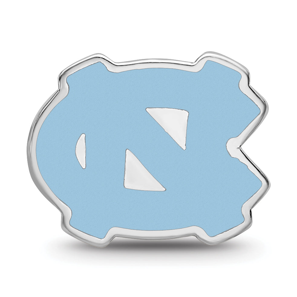 Sterling Silver Rhodium-plated LogoArt University of North Carolina N-C 1-sided Enameled Bead