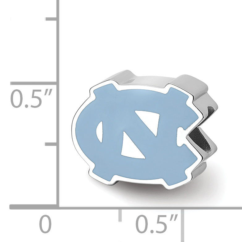 Sterling Silver Rhodium-plated LogoArt University of North Carolina N-C 1-sided Enameled Bead