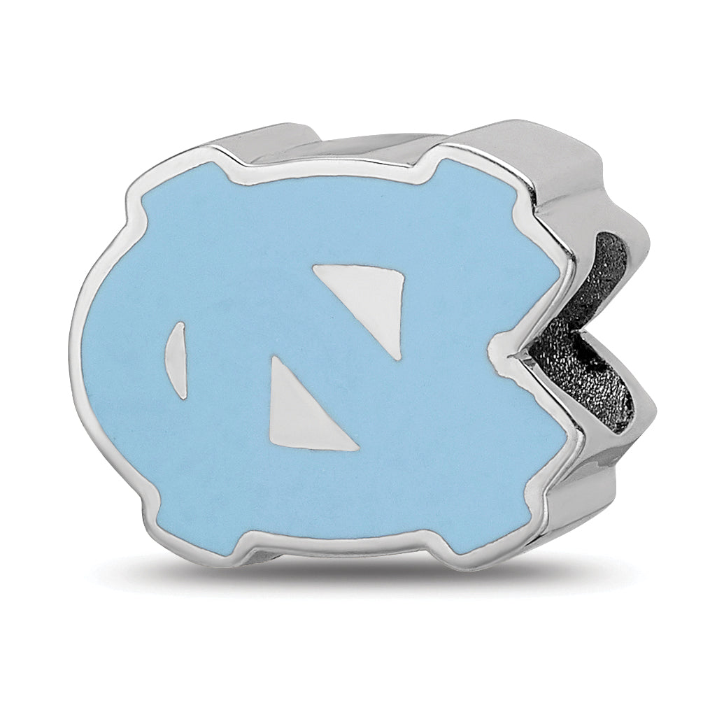 Sterling Silver Rhodium-plated LogoArt University of North Carolina N-C 1-sided Enameled Bead