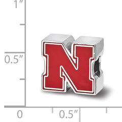 Sterling Silver Rhodium-plated LogoArt University of Nebraska Letter N Enameled Bead