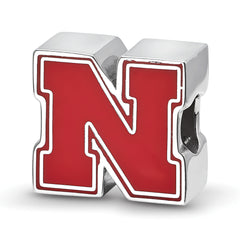 Sterling Silver Rhodium-plated LogoArt University of Nebraska Letter N Enameled Bead