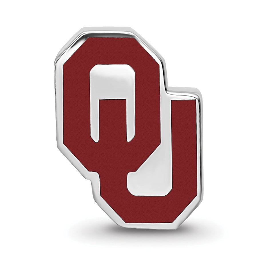 Sterling Silver Rhodium-plated LogoArt University of Oklahoma O-U 1-sided Enameled Bead