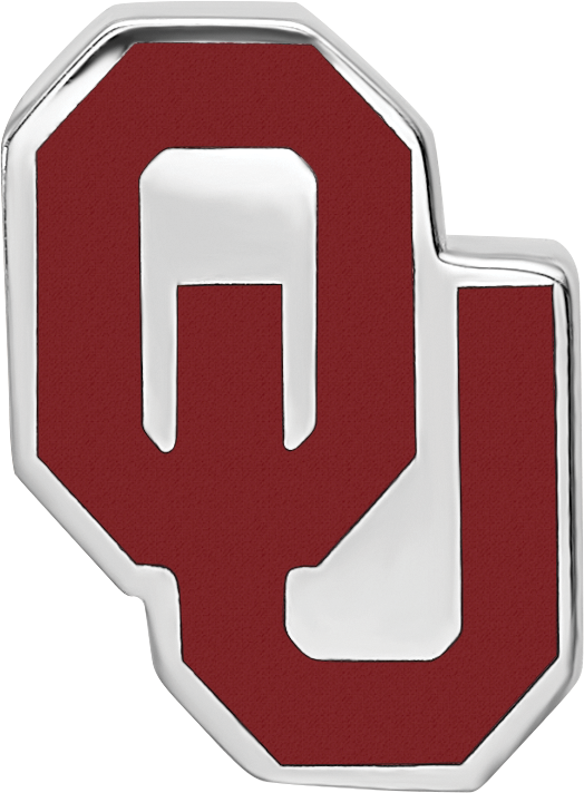 Sterling Silver Rhodium-plated LogoArt University of Oklahoma O-U 1-sided Enameled Bead