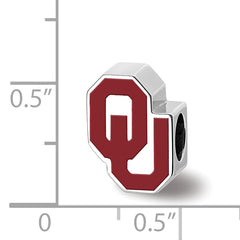 Sterling Silver Rhodium-plated LogoArt University of Oklahoma O-U 1-sided Enameled Bead