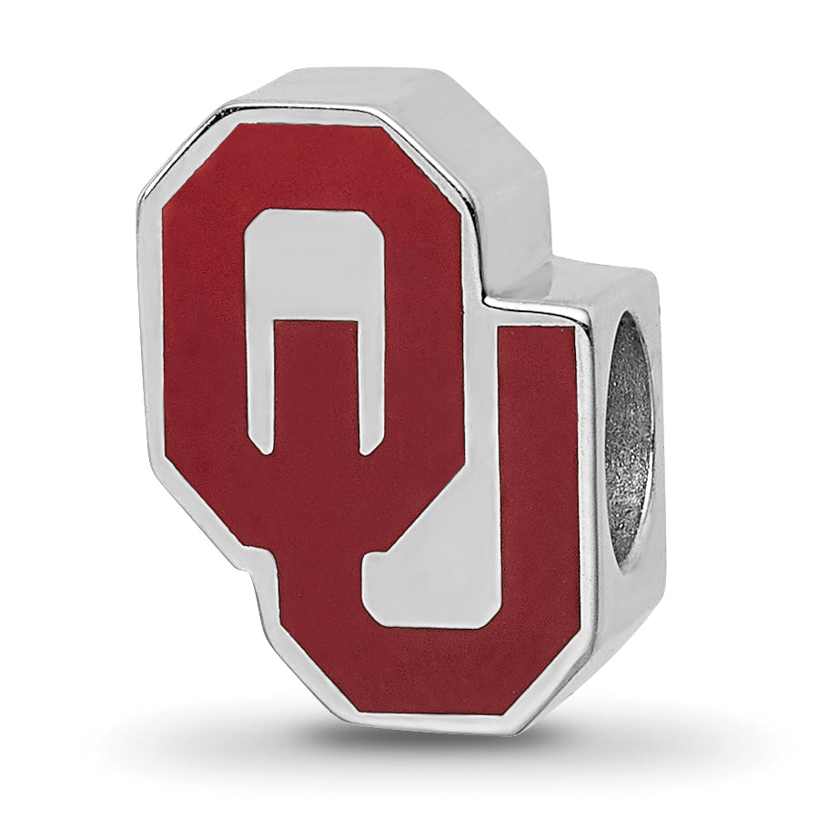 Sterling Silver Rhodium-plated LogoArt University of Oklahoma O-U 1-sided Enameled Bead