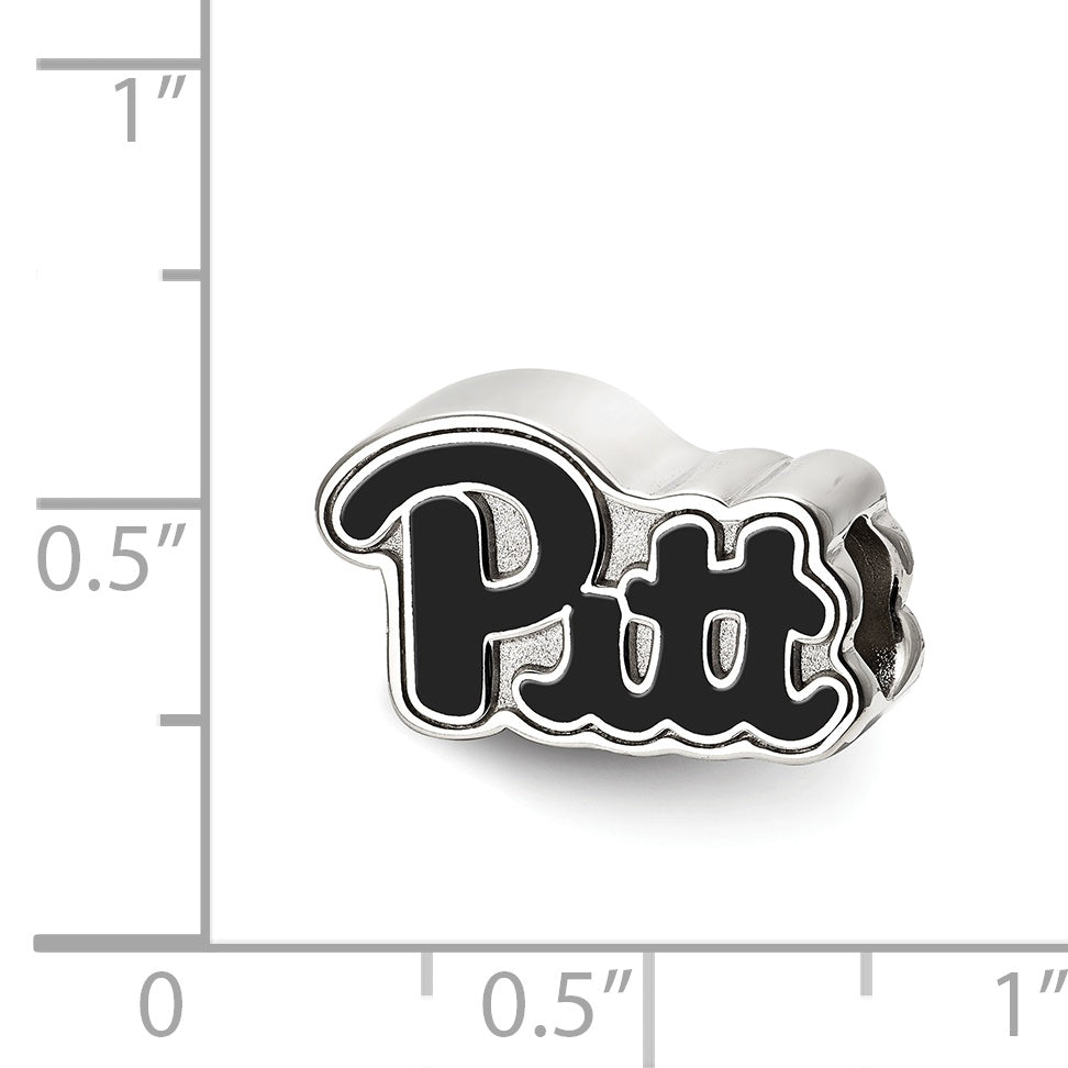 Sterling Silver Rhodium-plated LogoArt University of Pittsburgh Pitt Script Enameled Logo Bead