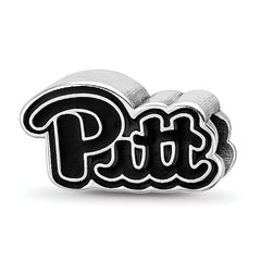 Sterling Silver Rhodium-plated LogoArt University of Pittsburgh Pitt Script Enameled Logo Bead