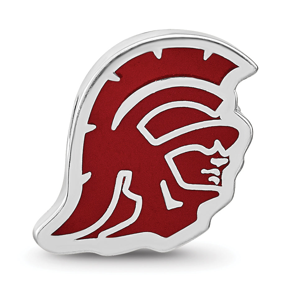 Sterling Silver Rhodium-plated LogoArt University of Southern California Trojan Head Extruded Enameled Bead