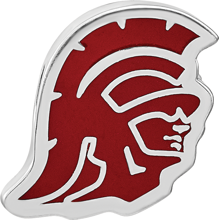 Sterling Silver Rhodium-plated LogoArt University of Southern California Trojan Head Extruded Enameled Bead