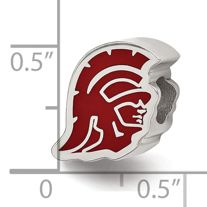 Sterling Silver Rhodium-plated LogoArt University of Southern California Trojan Head Extruded Enameled Bead