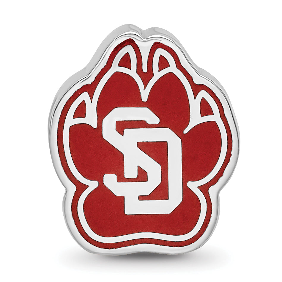 Sterling Silver Rhodium-plated LogoArt University of South Dakota S-D Pawprint Enameled Bead