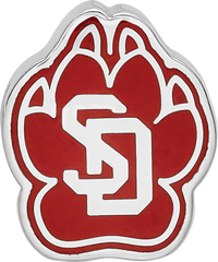 Sterling Silver Rhodium-plated LogoArt University of South Dakota S-D Pawprint Enameled Bead