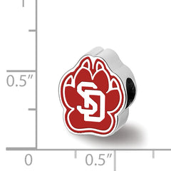 Sterling Silver Rhodium-plated LogoArt University of South Dakota S-D Pawprint Enameled Bead