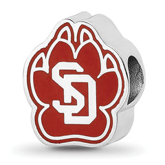 Sterling Silver Rhodium-plated LogoArt University of South Dakota S-D Pawprint Enameled Bead