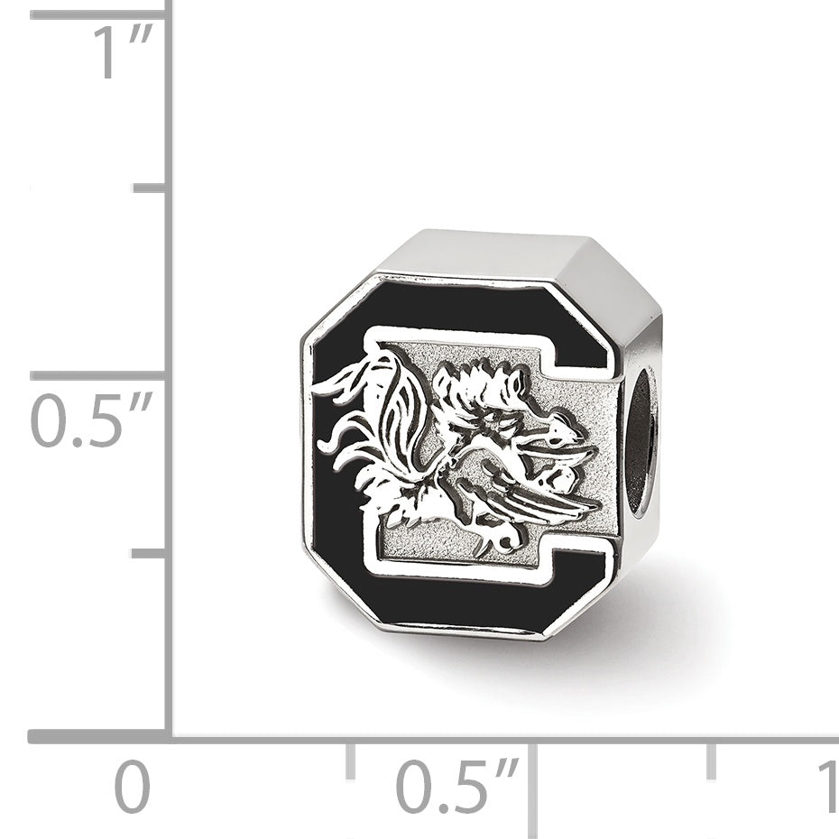 Sterling Silver Rhodium-plated LogoArt University of South Carolina Enameled Logo Bead