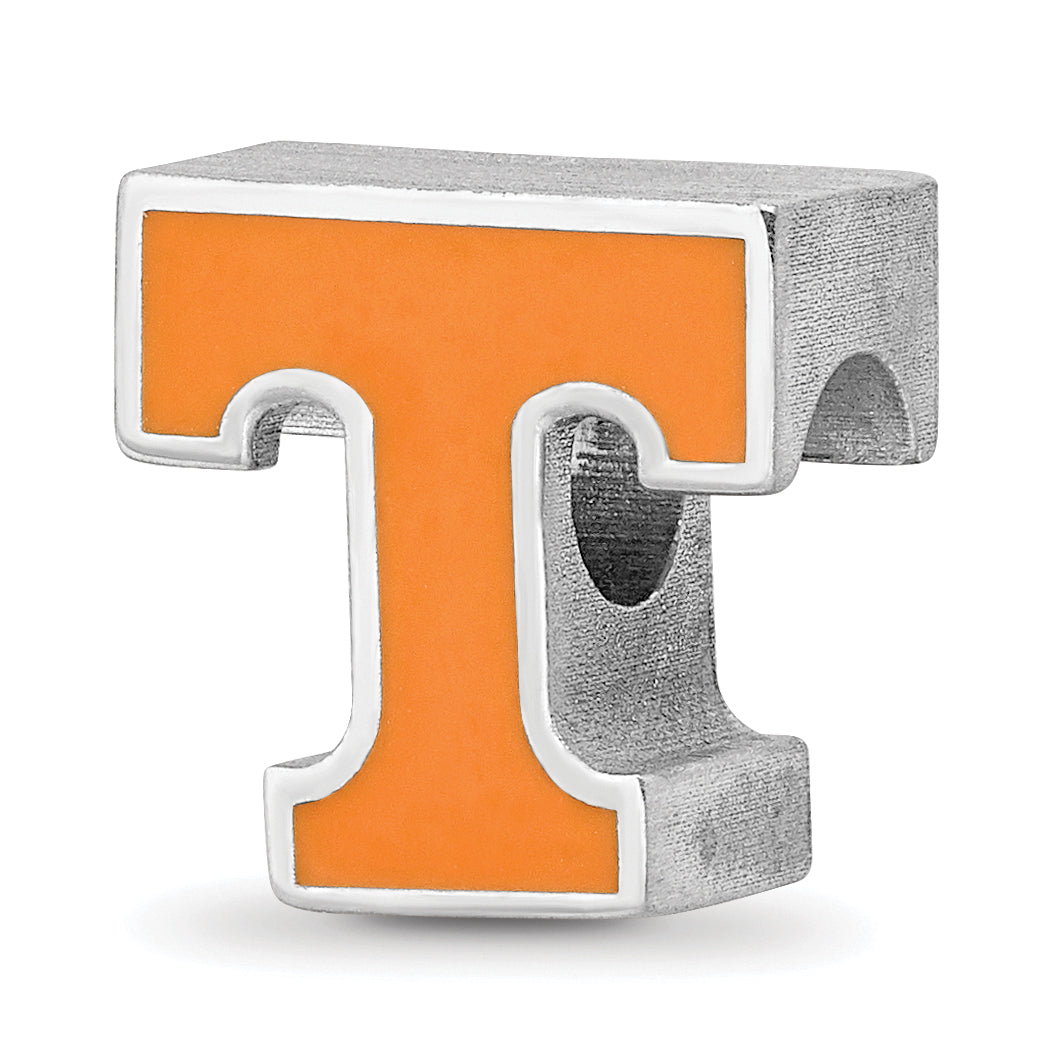 Sterling Silver Rhodium-plated LogoArt University of Tennessee Letter T Enameled Bead