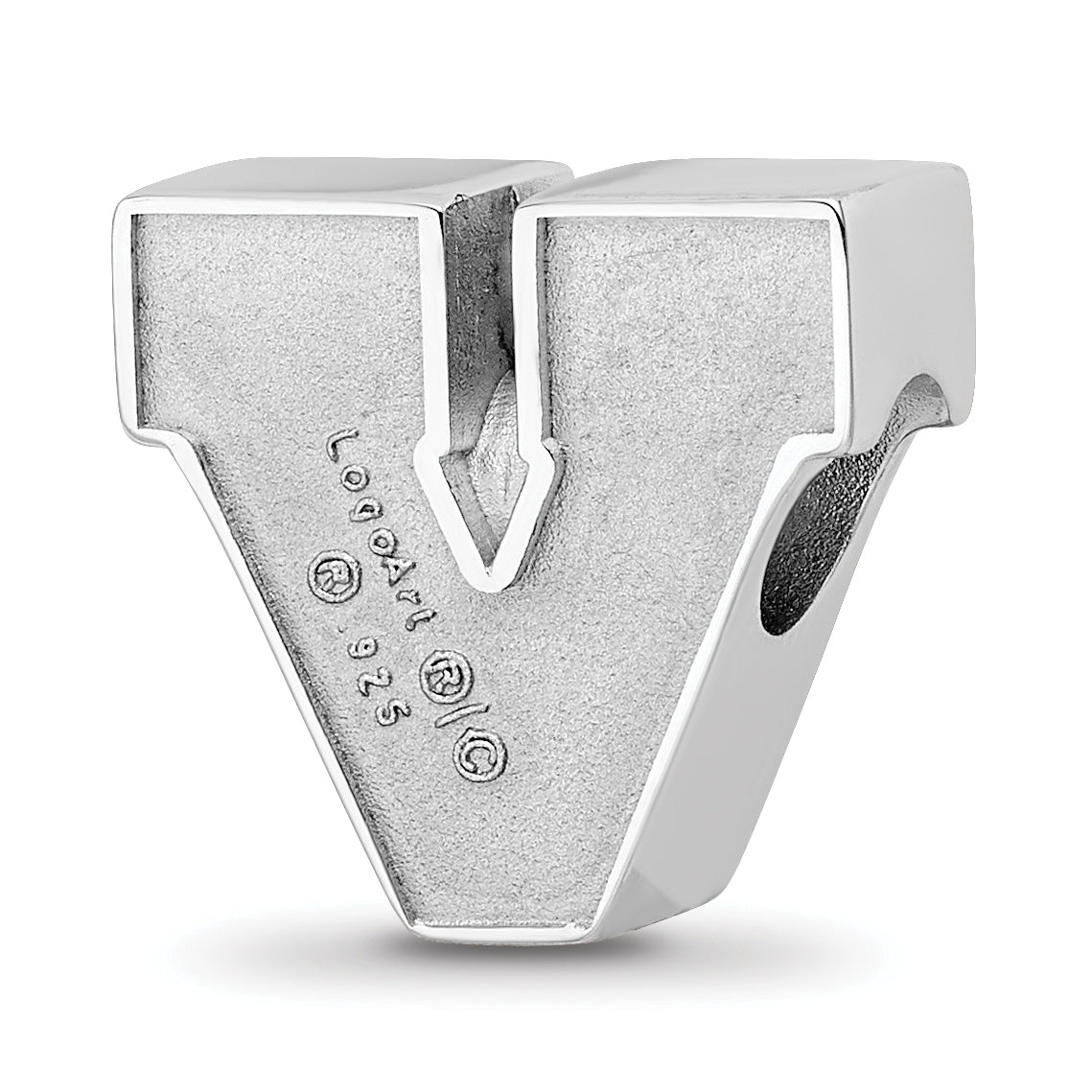 Sterling Silver Rhodium-plated LogoArt University of Virginia Block V Enameled Logo Bead