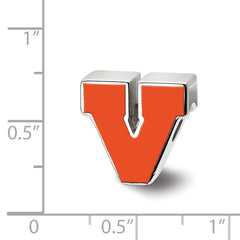 Sterling Silver Rhodium-plated LogoArt University of Virginia Block V Enameled Logo Bead