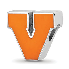 Sterling Silver Rhodium-plated LogoArt University of Virginia Block V Enameled Logo Bead