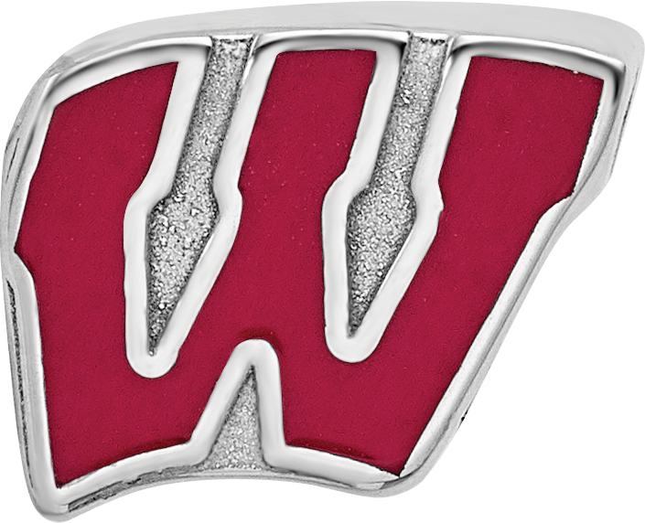 Sterling Silver Rhodium-plated LogoArt University of Wisconsin Letter W Enameled Logo Bead