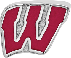 Sterling Silver Rhodium-plated LogoArt University of Wisconsin Letter W Enameled Logo Bead