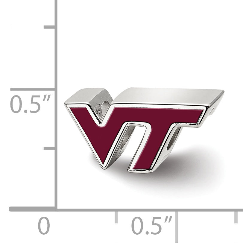 Sterling Silver Rhodium-plated LogoArt Virginia Tech V-T Enameled Logo Bead