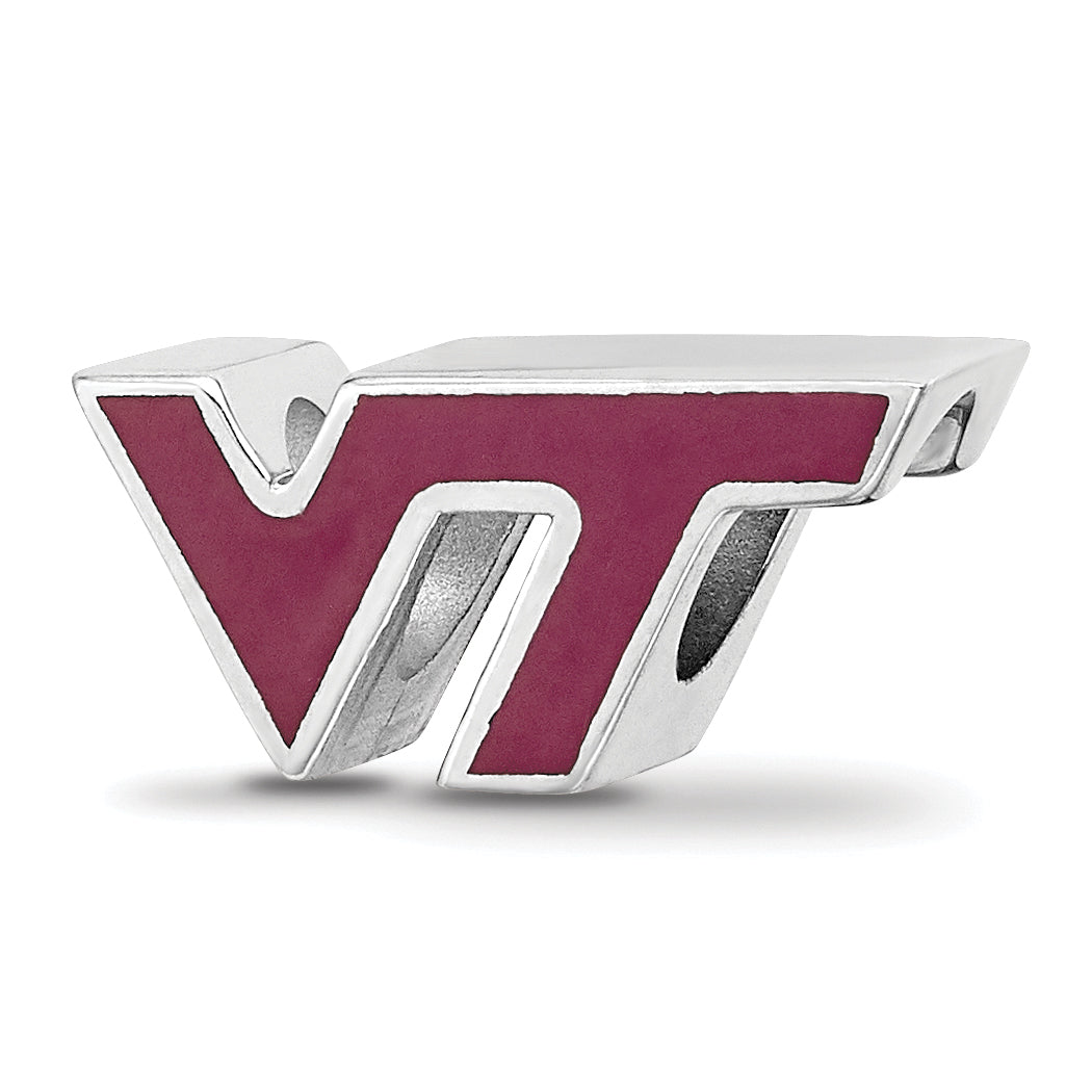 Sterling Silver Rhodium-plated LogoArt Virginia Tech V-T Enameled Logo Bead