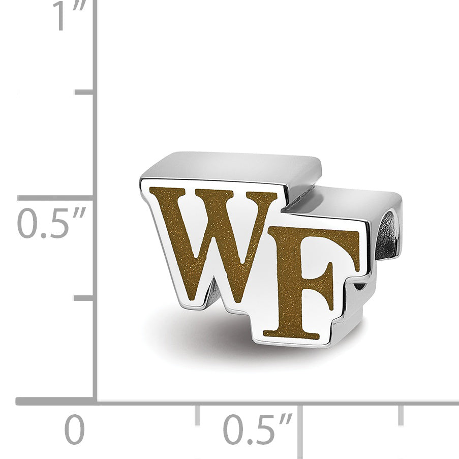 Sterling Silver Rhodium-plated LogoArt Wake Forest University W-F Enameled Extruded Bead