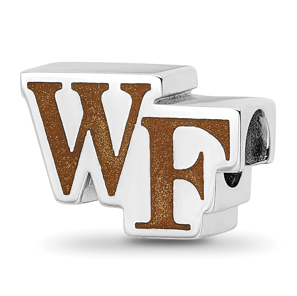 Sterling Silver Rhodium-plated LogoArt Wake Forest University W-F Enameled Extruded Bead