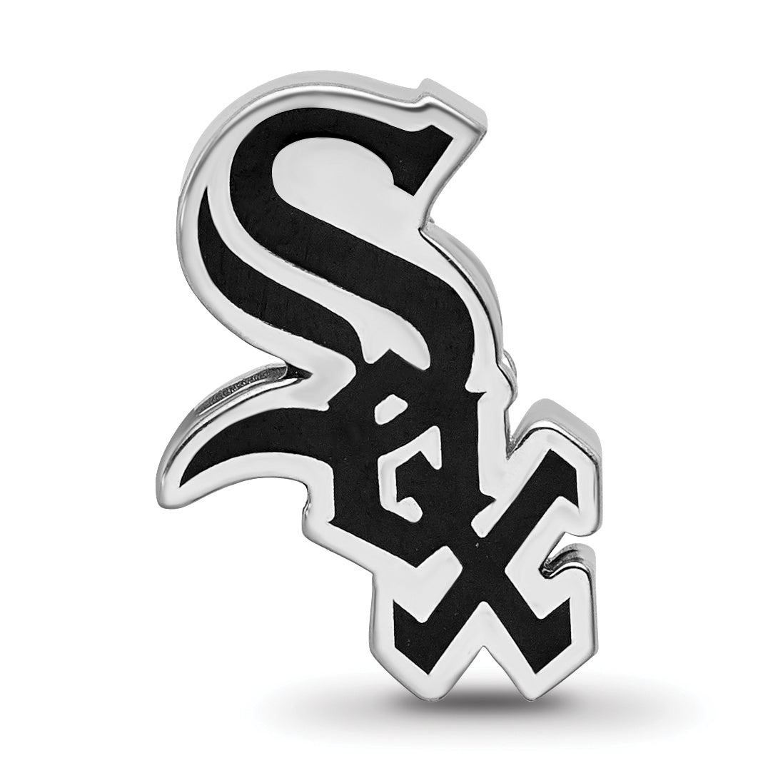 Sterling Silver Rhodium-plated MLB LogoArt Chicago White Sox Enameled Bead