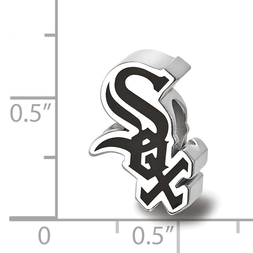 Sterling Silver Rhodium-plated MLB LogoArt Chicago White Sox Enameled Bead