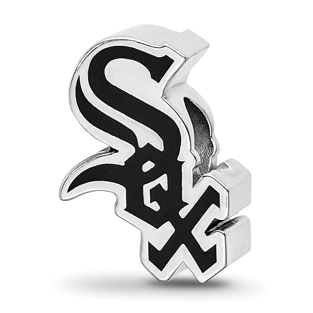 Sterling Silver Rhodium-plated MLB LogoArt Chicago White Sox Enameled Bead