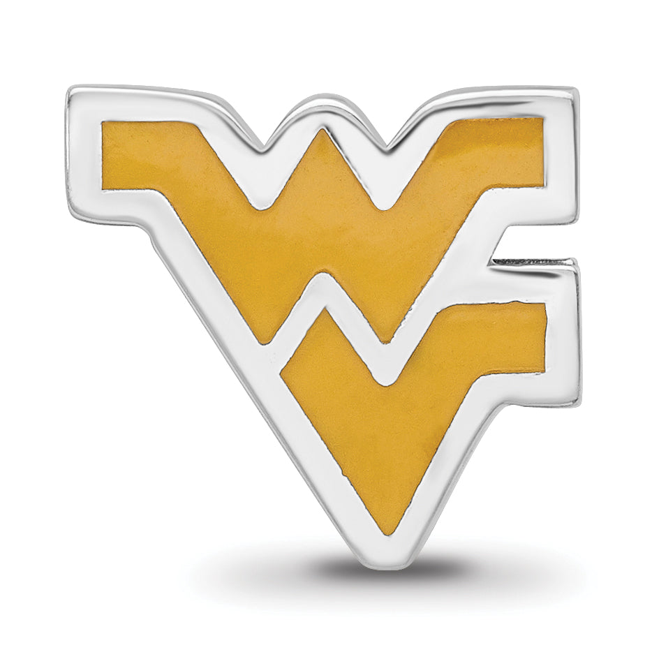 Sterling Silver Rhodium-plated LogoArt West Virginia University W-V Enameled Logo Bead