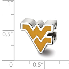 Sterling Silver Rhodium-plated LogoArt West Virginia University W-V Enameled Logo Bead