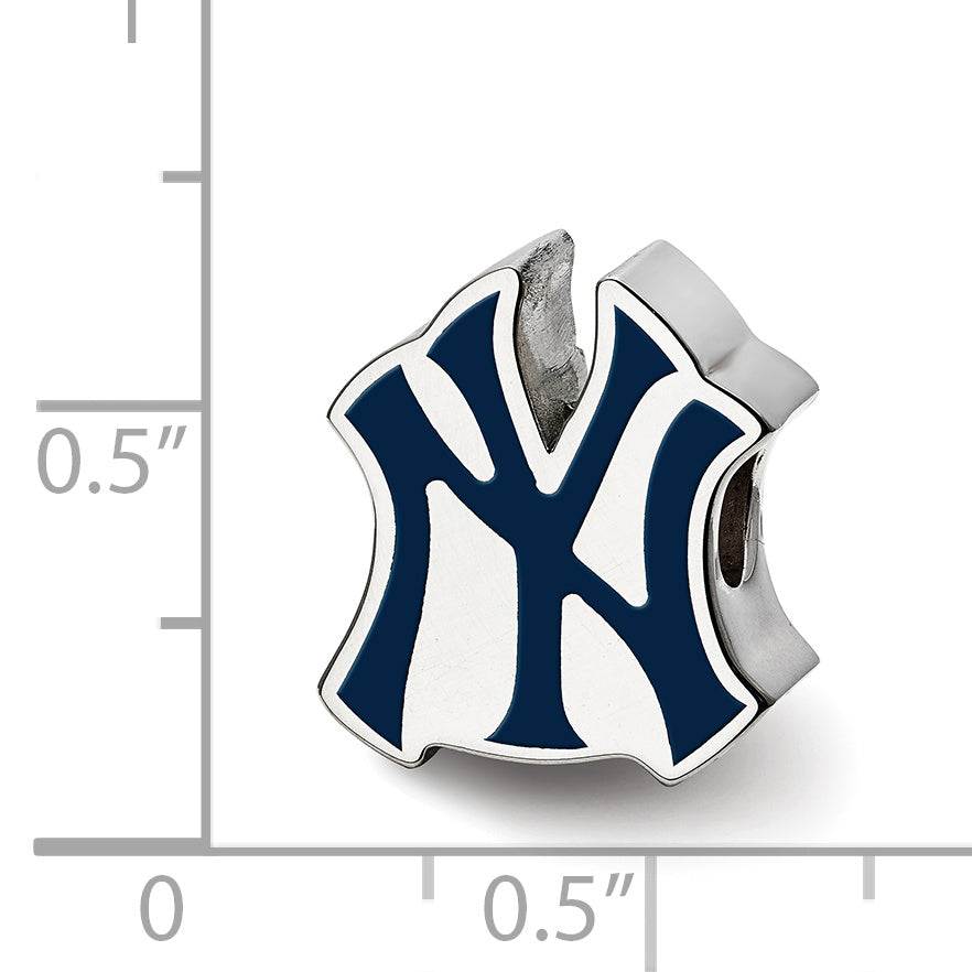 Sterling Silver Rhodium-plated MLB LogoArt New York Yankees N-Y Enameled Bead