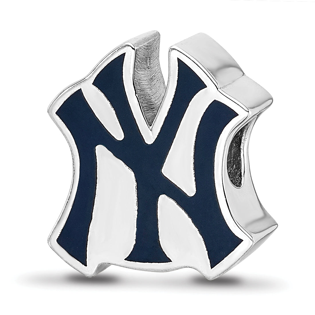 Sterling Silver Rhodium-plated MLB LogoArt New York Yankees N-Y Enameled Bead