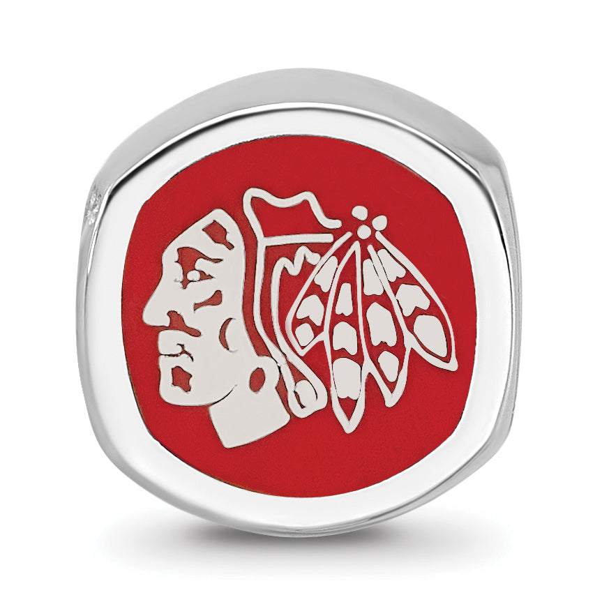 Sterling Silver Rhodium-plated NHL LogoArt Chicago Blackhawks Double Logo Enameled Bead