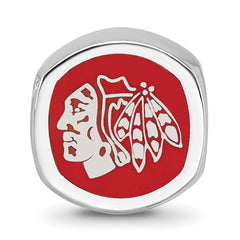 Sterling Silver Rhodium-plated NHL LogoArt Chicago Blackhawks Double Logo Enameled Bead