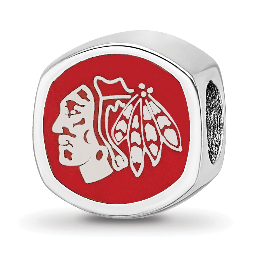 Sterling Silver Rhodium-plated NHL LogoArt Chicago Blackhawks Double Logo Enameled Bead