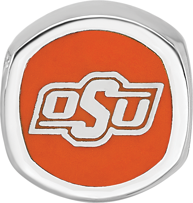 Sterling Silver Rhodium-plated LogoArt Oklahoma State University Enameled Double Logo Bead