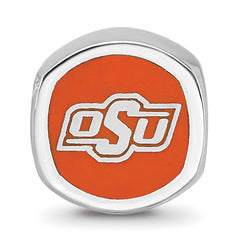 Sterling Silver Rhodium-plated LogoArt Oklahoma State University Enameled Double Logo Bead