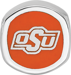 Sterling Silver Rhodium-plated LogoArt Oklahoma State University Enameled Double Logo Bead