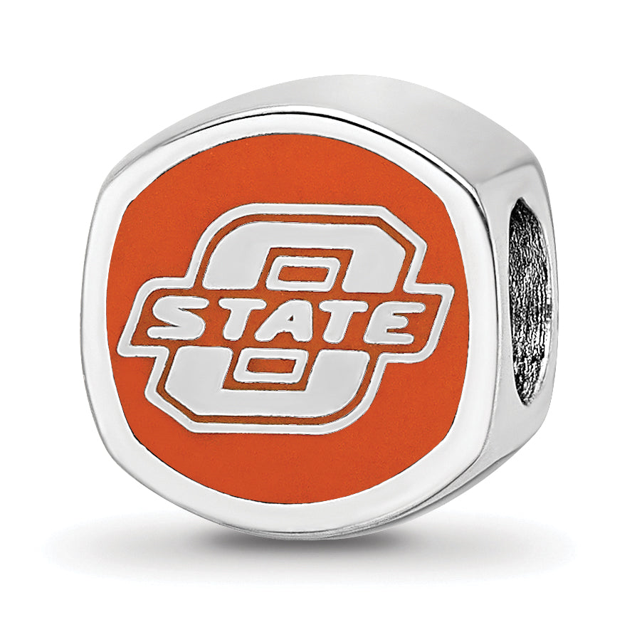 Sterling Silver Rhodium-plated LogoArt Oklahoma State University Enameled Double Logo Bead