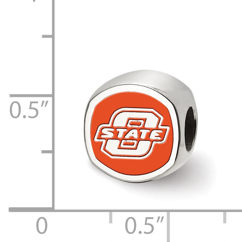 Sterling Silver Rhodium-plated LogoArt Oklahoma State University Enameled Double Logo Bead