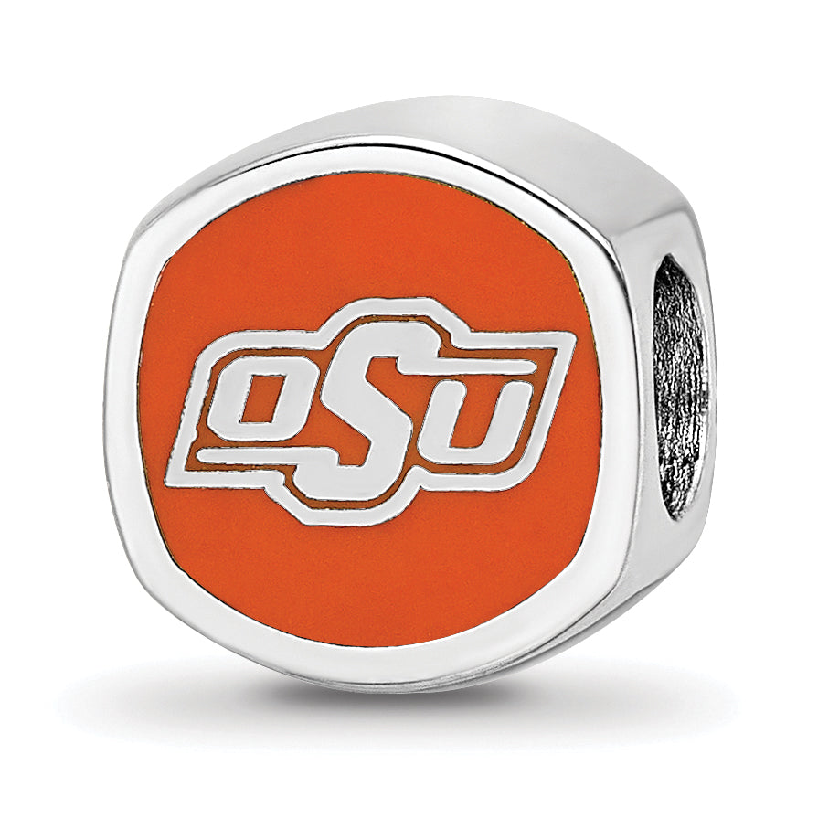 Sterling Silver Rhodium-plated LogoArt Oklahoma State University Enameled Double Logo Bead