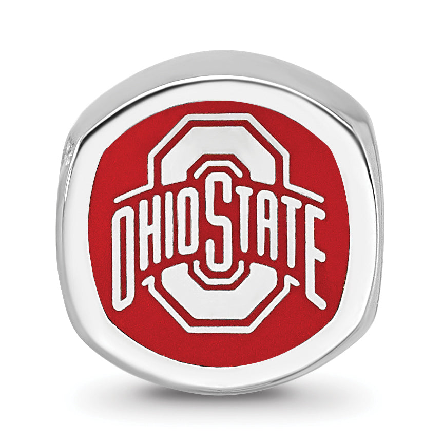 Sterling Silver Rhodium-plated LogoArt The Ohio State University Enameled Double Logo Bead