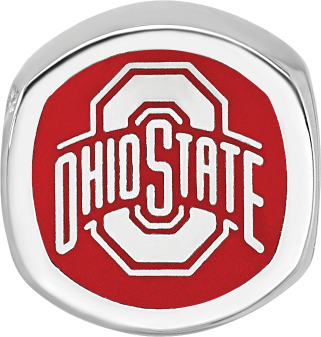 Sterling Silver Rhodium-plated LogoArt The Ohio State University Enameled Double Logo Bead