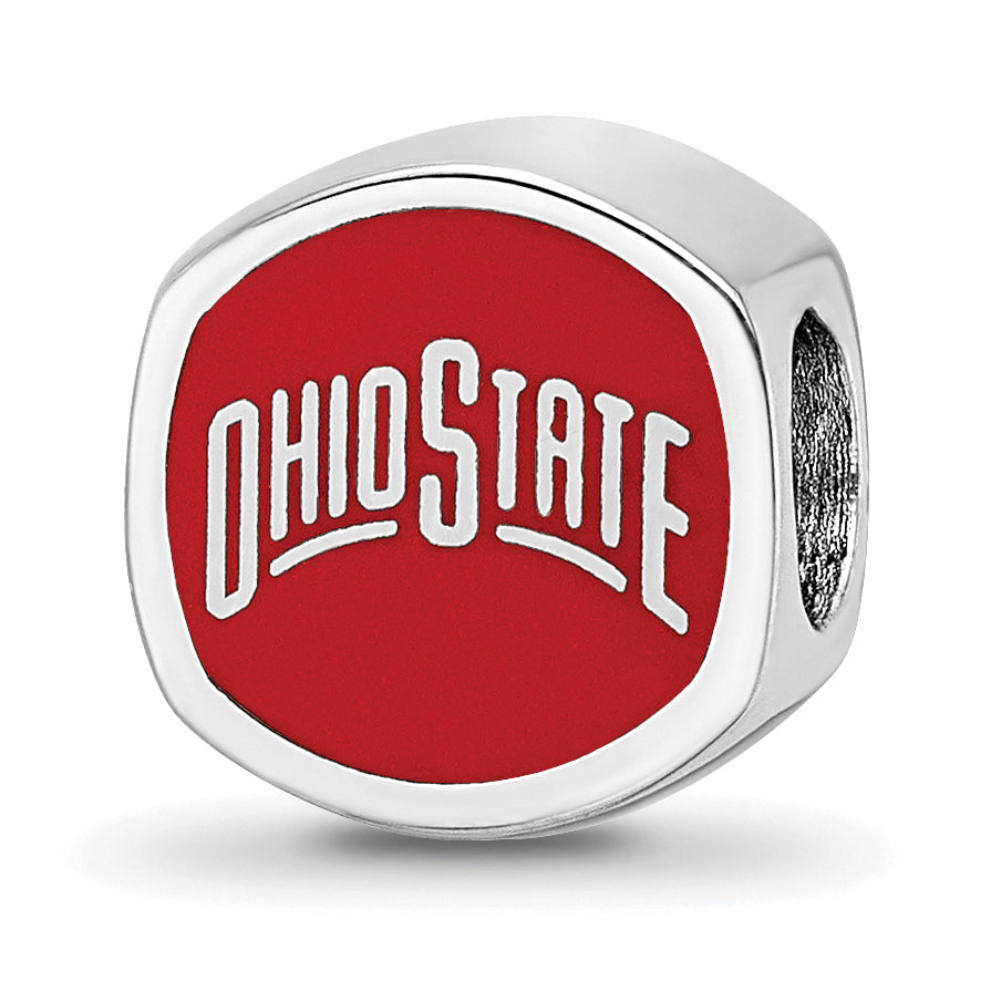 Sterling Silver Rhodium-plated LogoArt The Ohio State University Enameled Double Logo Bead