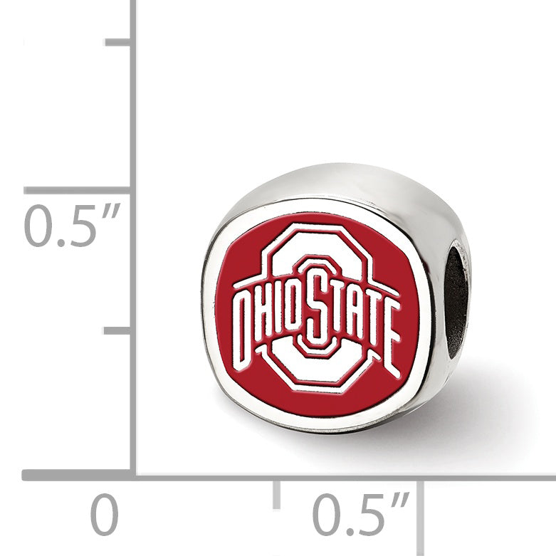 Sterling Silver Rhodium-plated LogoArt The Ohio State University Enameled Double Logo Bead