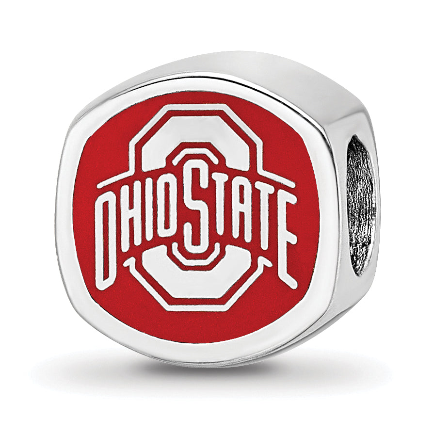 Sterling Silver Rhodium-plated LogoArt The Ohio State University Enameled Double Logo Bead